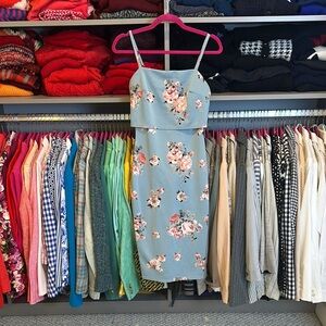 Soprano blue/white/pink floral print back zipper closure dress size XS